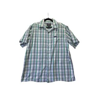 Avirex Mens XL Plaid Short Sleeve Button Down Shirt Green Blue 100% Cotton